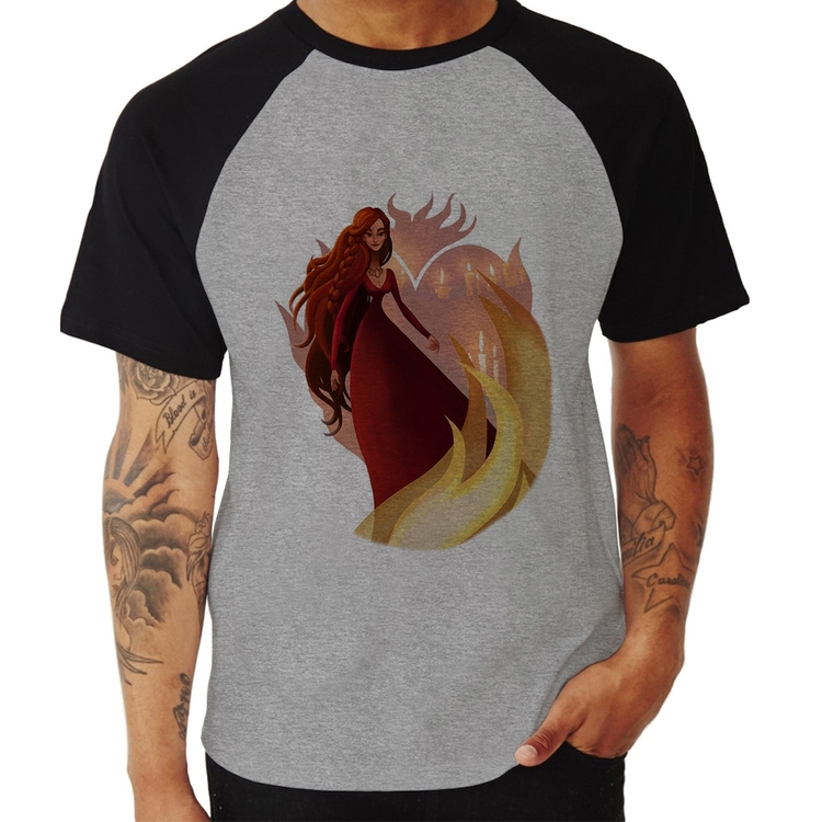 Camiseta Raglan Melisandre Art - Cinza/Preto