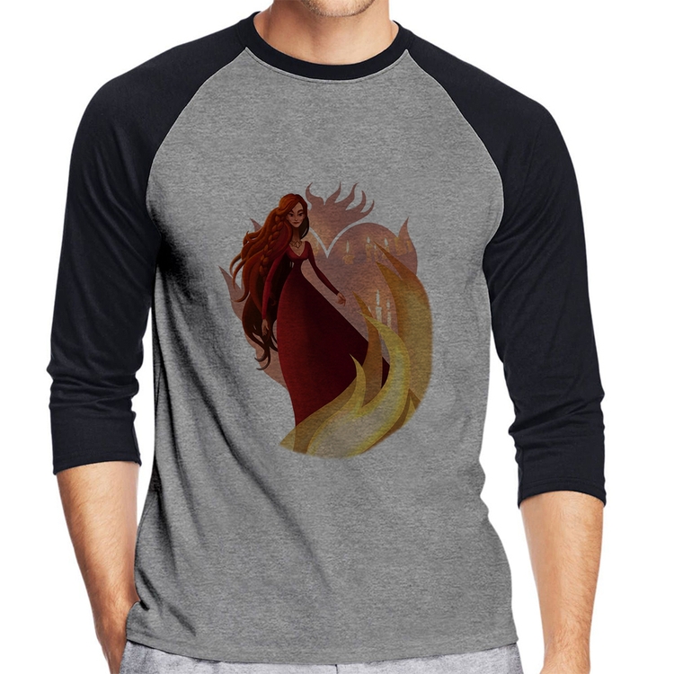 Camiseta Raglan Melisandre Art Manga 3/4 - Cinza/Preto