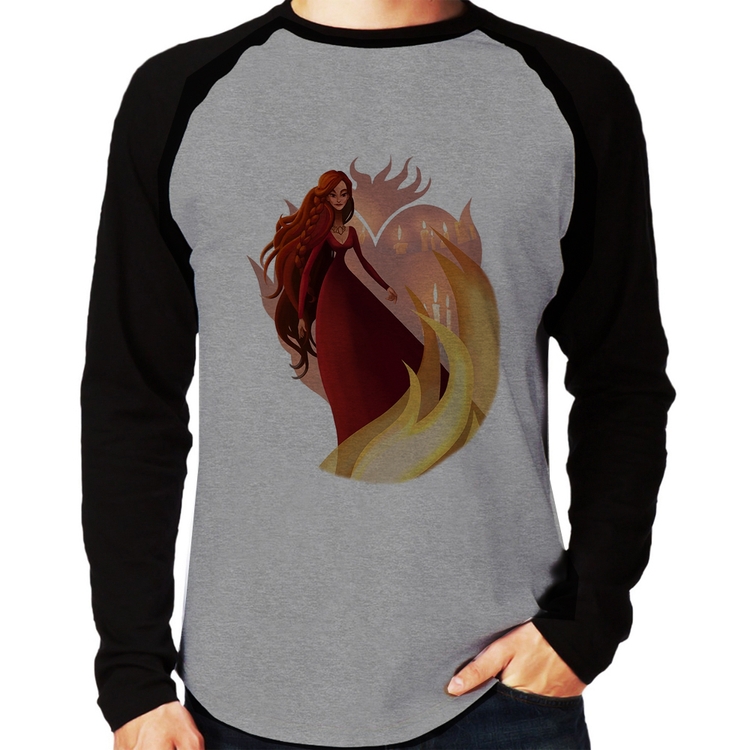 Camiseta Raglan Melisandre Art Manga Longa - Cinza/Preto