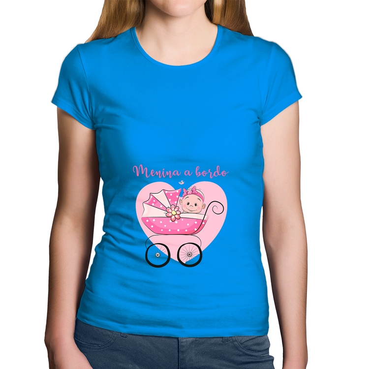 Baby Look Algodão Menina a bordo - Azul