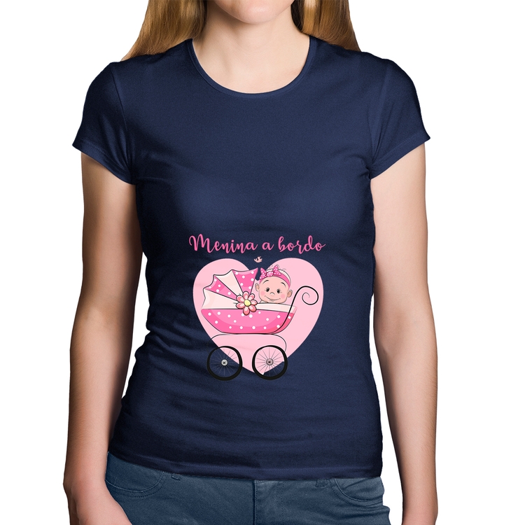 Baby Look Algodão Menina a bordo - Marinho