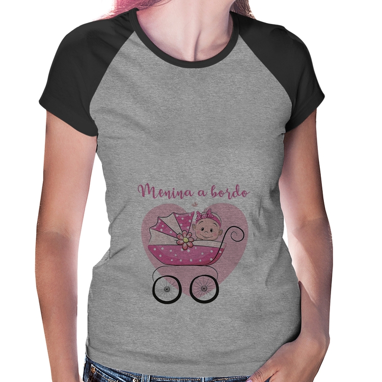 Baby Look Raglan Menina a bordo - Cinza/Preto