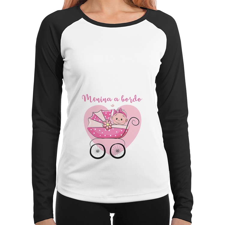 Baby Look Raglan Menina a bordo Manga Longa