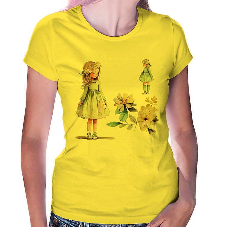 Baby Look Meninas e Flores - Amarela