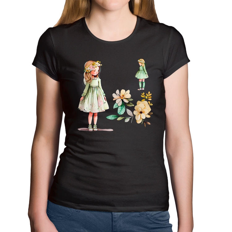 Baby Look Algodão Meninas e Flores