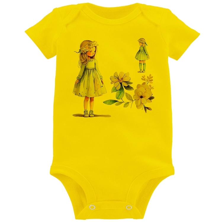 Body Bebê Meninas e Flores - Amarelo
