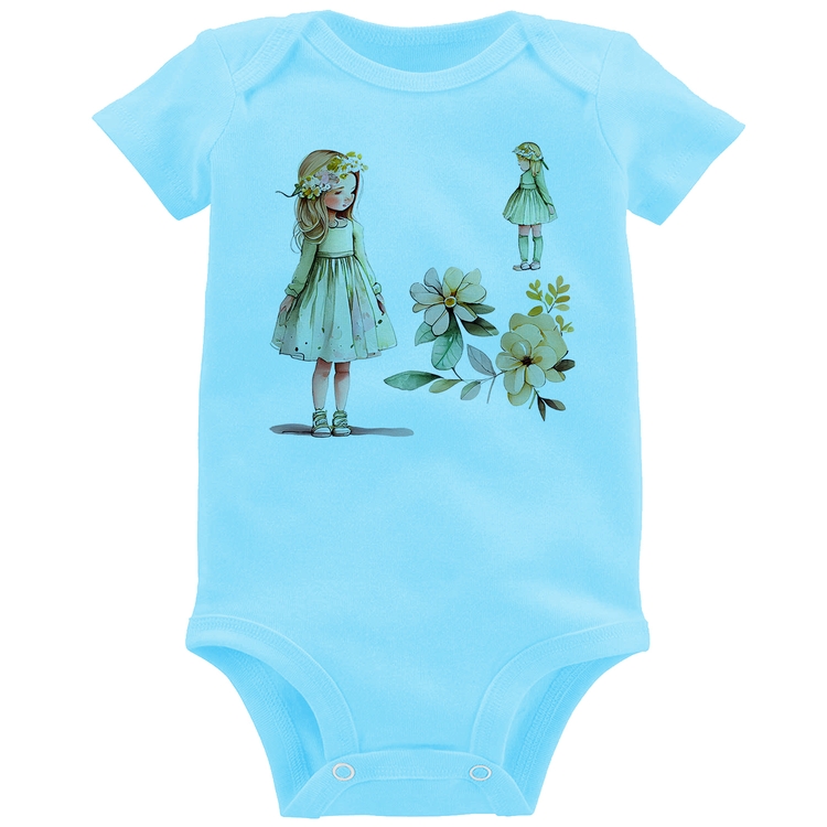 Body Bebê Meninas e Flores - Azul Bebê