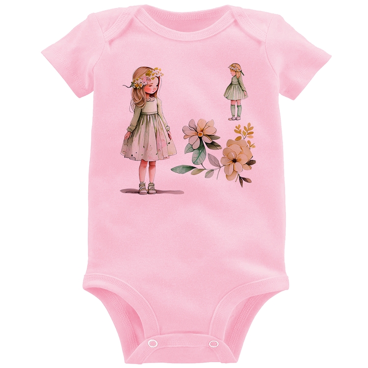 Body Bebê Meninas e Flores - Rosa Bebê