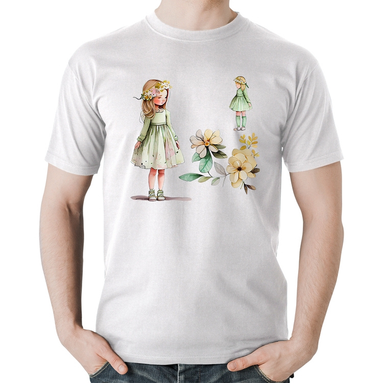 Camiseta Algodão Meninas e Flores - Branca