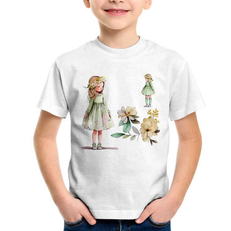 Camiseta Infantil Meninas e Flores