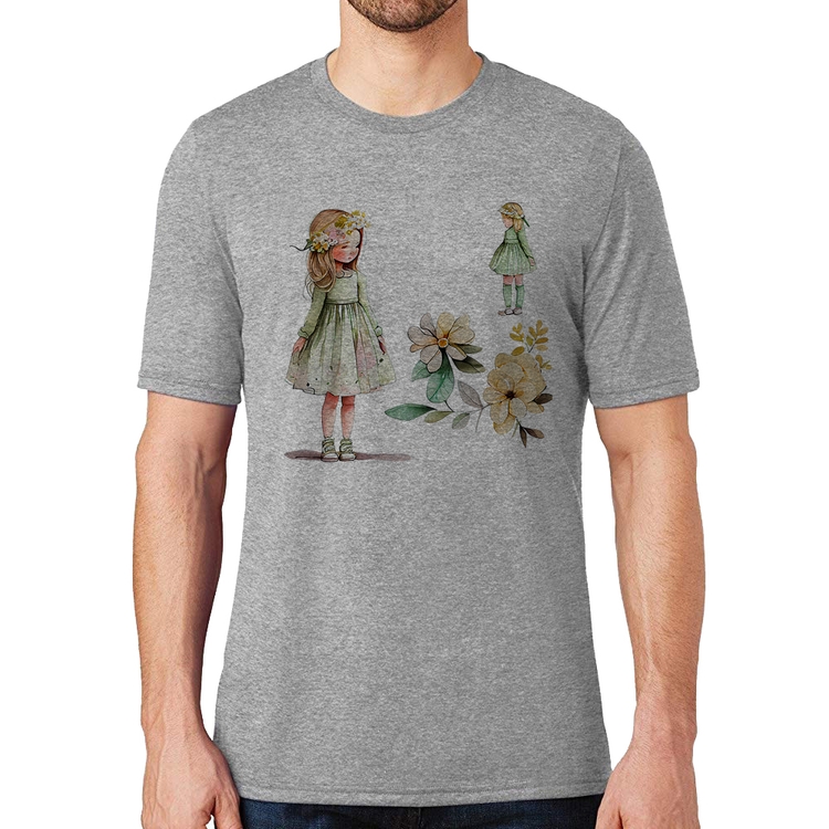 Camiseta Meninas e Flores - Cinza