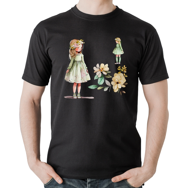 Camiseta Algodão Meninas e Flores