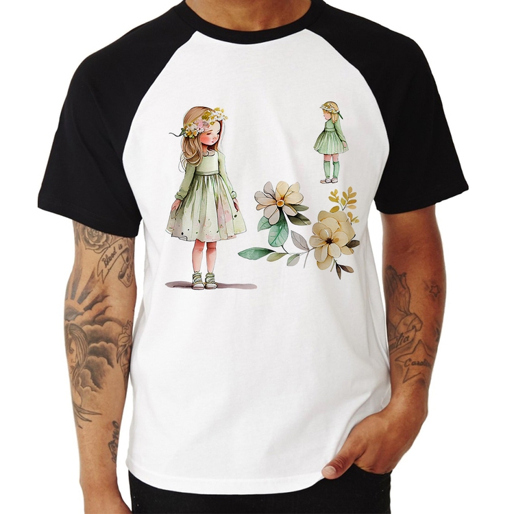 Camiseta Raglan Meninas e Flores