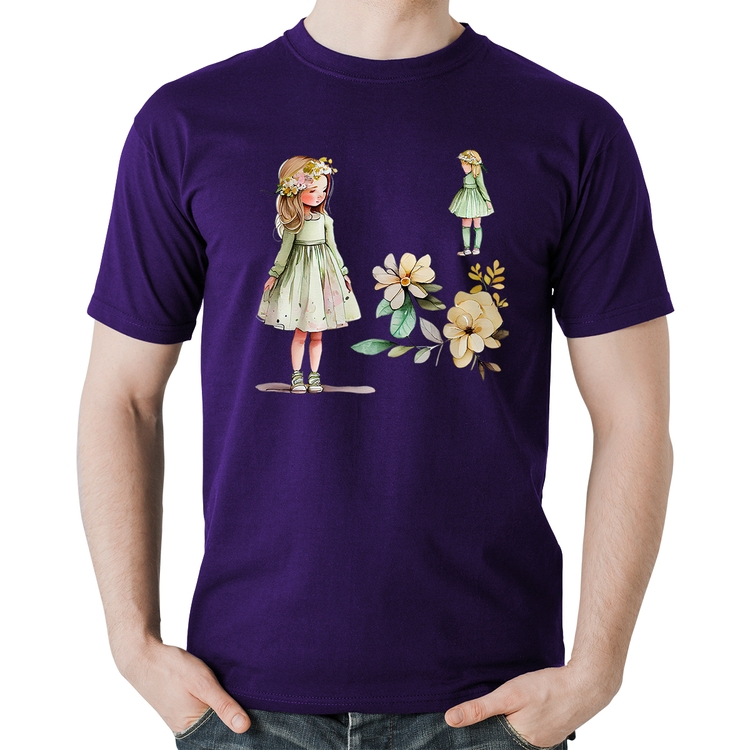 Camiseta Algodão Meninas e Flores - Roxa