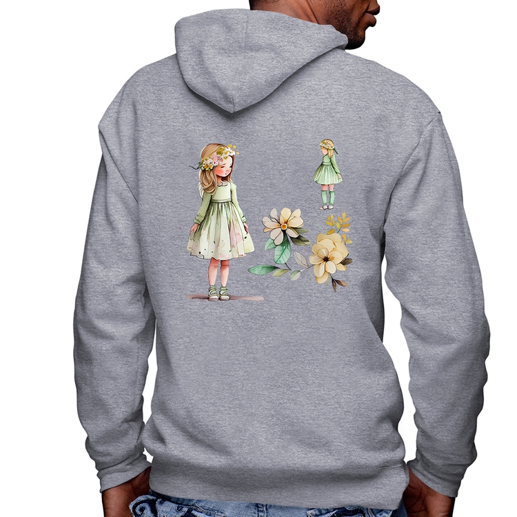 Blusa Moletom Meninas e Flores Masculina com Capuz e Zíper - Mescla