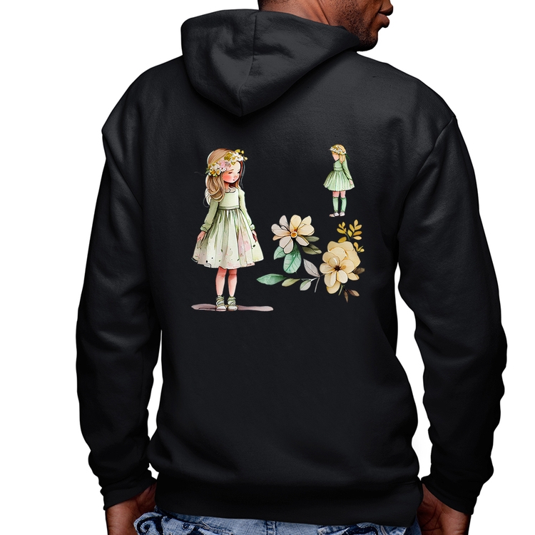 Blusa Moletom Meninas e Flores Masculina com Capuz e Zíper