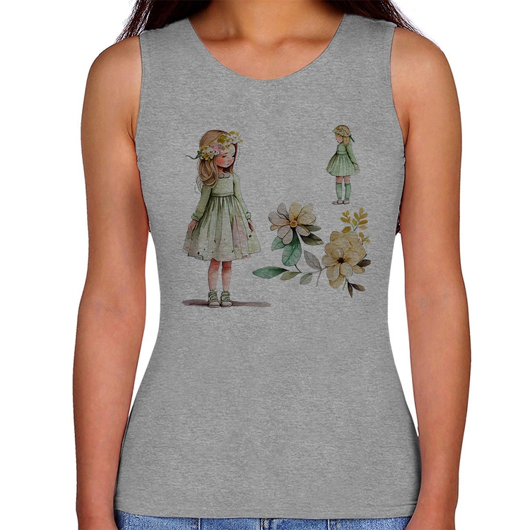 Regata Feminina Meninas e Flores - Cinza