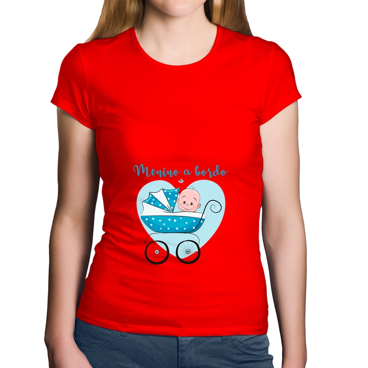 Baby Look Algodão Menino a bordo - Vermelha