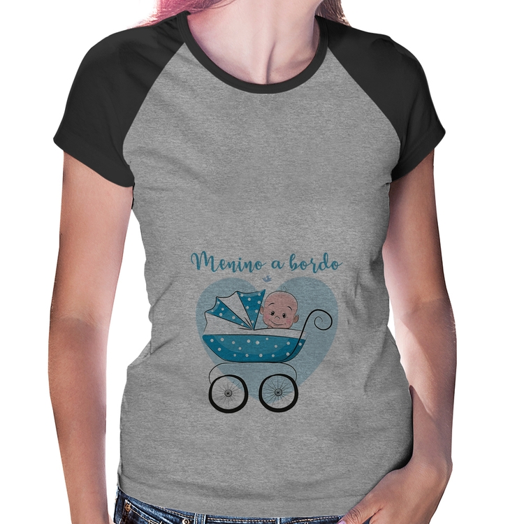 Baby Look Raglan Menino a bordo - Cinza/Preto