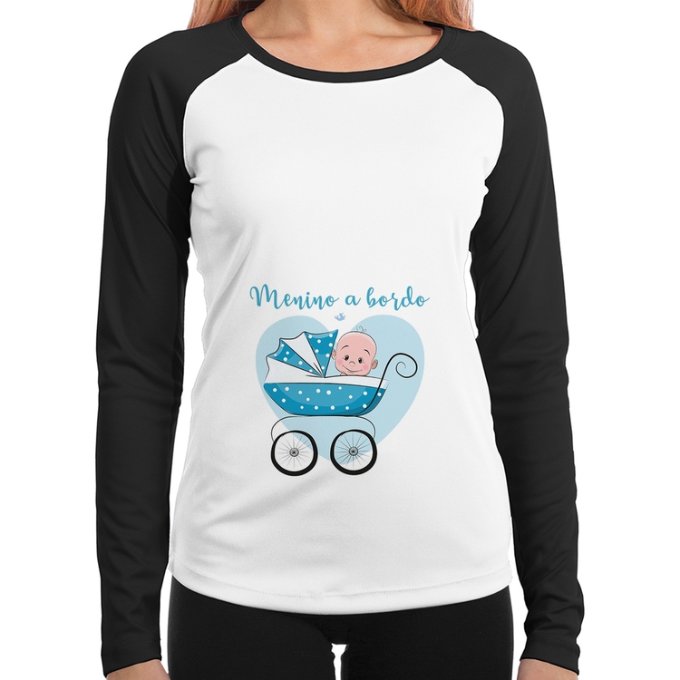 Baby Look Raglan Menino a bordo Manga Longa