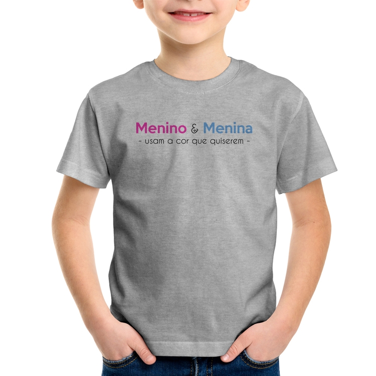 Camiseta Infantil Menino e menina usam a cor que quiserem - Cinza
