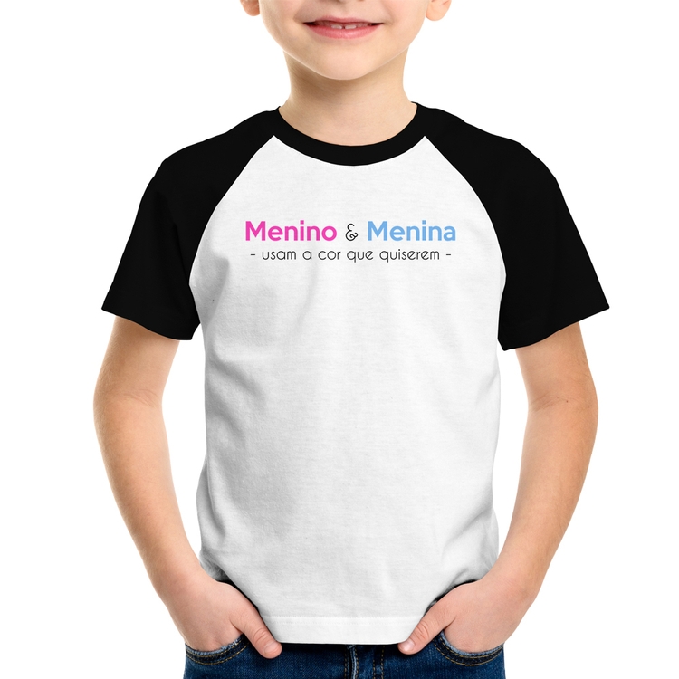Camiseta Raglan Infantil Menino e menina usam a cor que quiserem