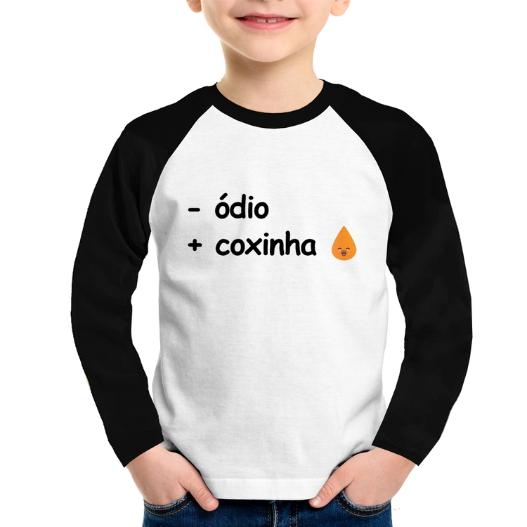 Camiseta Raglan Infantil Menos ódio, Mais coxinha Manga Longa
