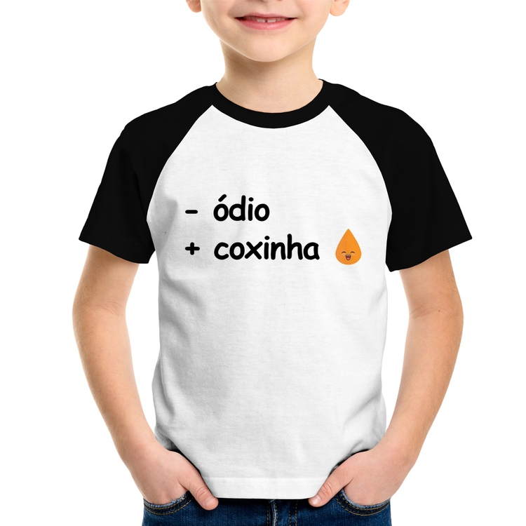 Camiseta Raglan Infantil Menos ódio, Mais coxinha