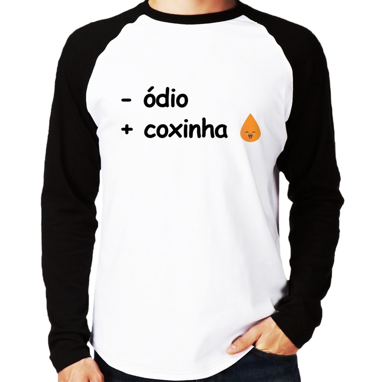 Camiseta Raglan Menos ódio, Mais coxinha Manga Longa