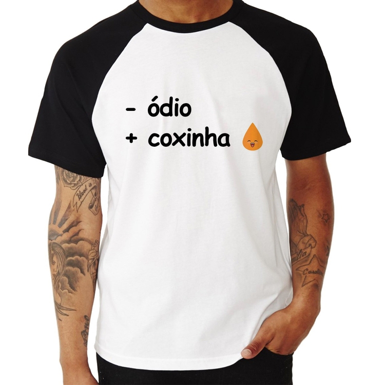 Camiseta Raglan Menos ódio, Mais coxinha