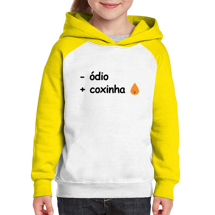 Moletom Infantil Menos ódio, Mais coxinha - Branco/Amarelo