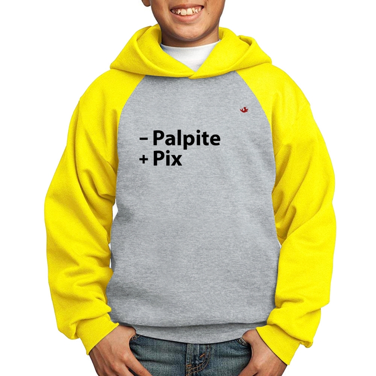 Moletom Infantil Menos Palpite Mais Pix - Cinza/Amarelo