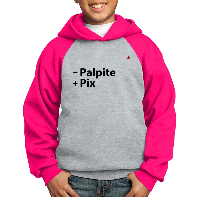 Moletom Infantil Menos Palpite Mais Pix - Cinza/Rosa
