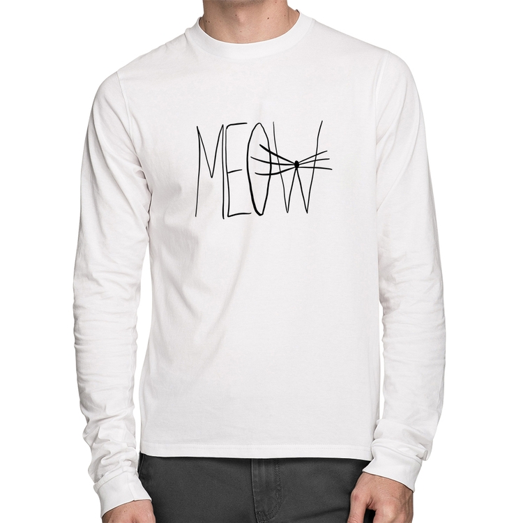 Camiseta Algodão Meow Manga Longa - Branca