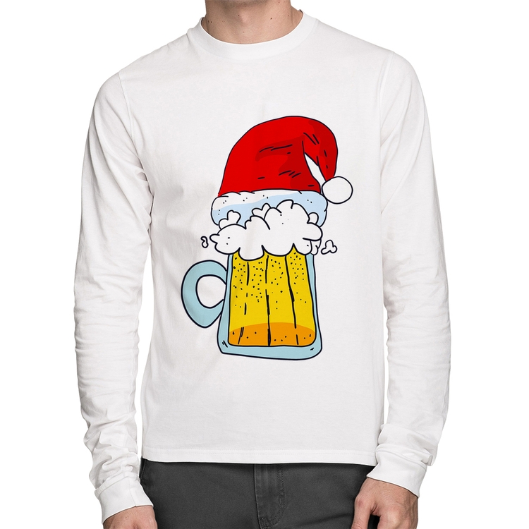 Camiseta Algodão Merry Beer Manga Longa - Branca