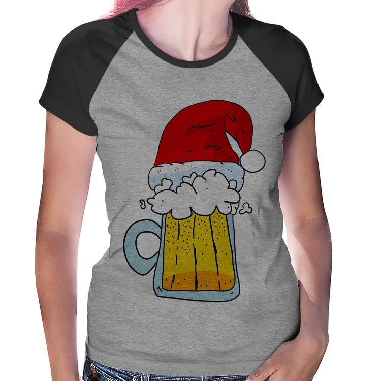 Baby Look Raglan Merry Beer - Cinza/Preto