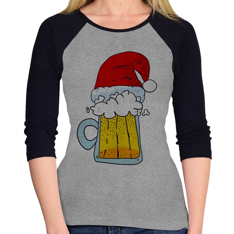Baby Look Raglan Merry Beer Manga 3/4 - Cinza/Preto
