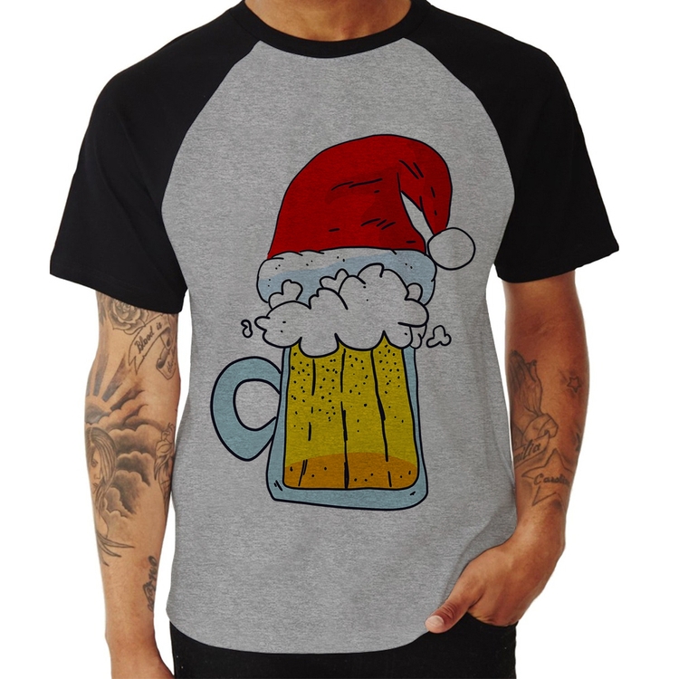 Camiseta Raglan Merry Beer - Cinza/Preto