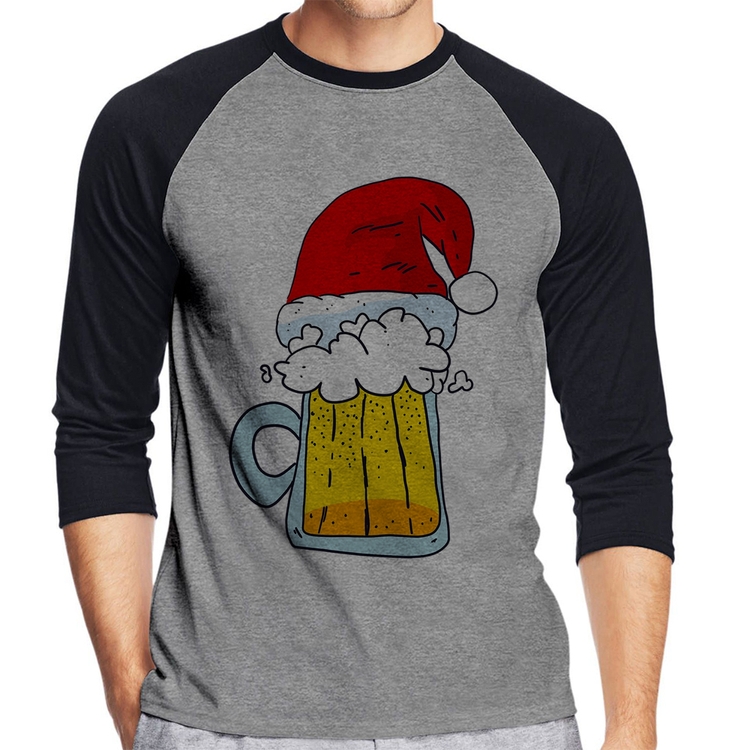 Camiseta Raglan Merry Beer Manga 3/4 - Cinza/Preto