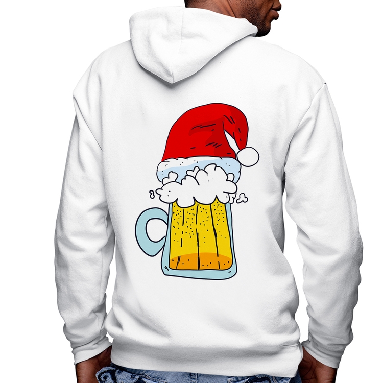Blusa Moletom Merry Beer Masculina com Capuz e Zíper - Branca