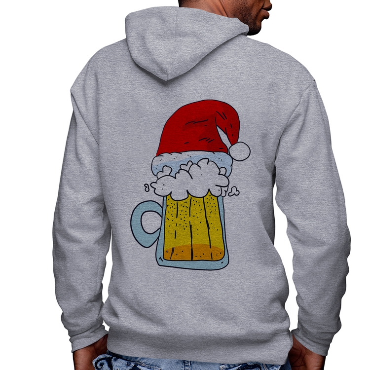 Blusa Moletom Merry Beer Masculina com Capuz e Zíper - Mescla