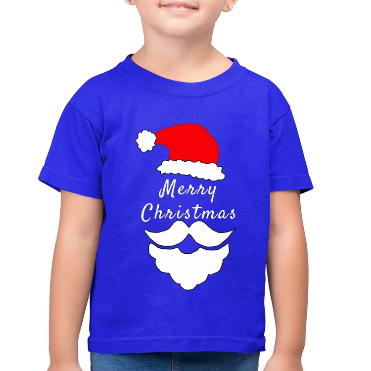 Camiseta Algodão Infantil Merry Christmas - Azul Royal
