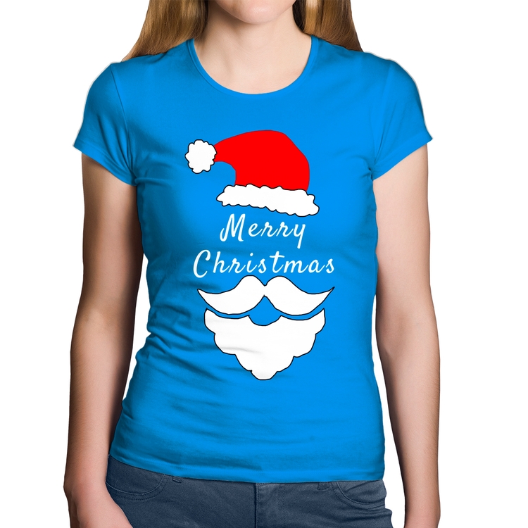 Baby Look Algodão Merry Christmas - Azul