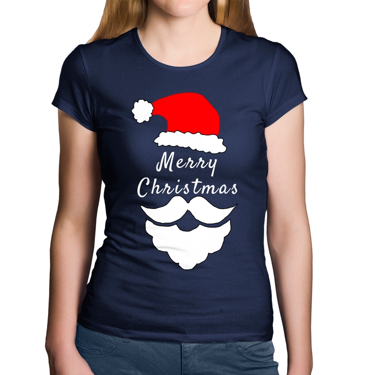 Baby Look Algodão Merry Christmas - Marinho