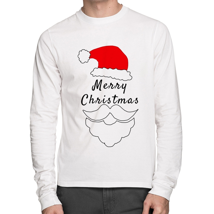 Camiseta Algodão Merry Christmas Manga Longa - Branca