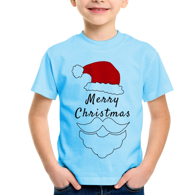 Camiseta Infantil Merry Christmas - Azul Bebê