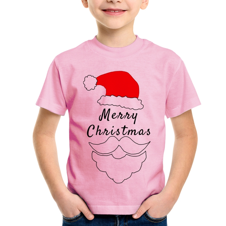 Camiseta Infantil Merry Christmas - Rosa Bebê
