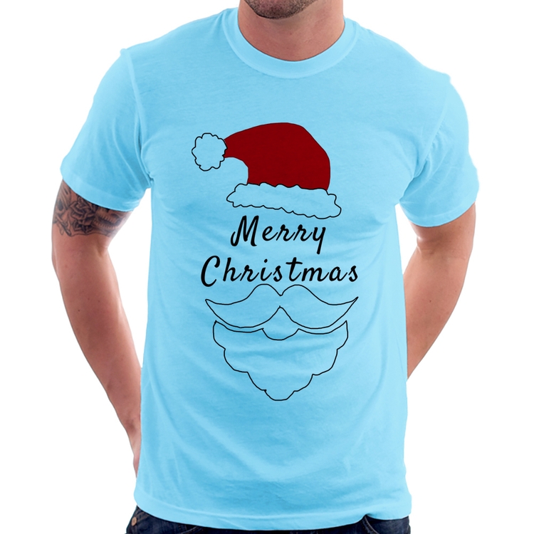 Camiseta Merry Christmas - Azul Bebê