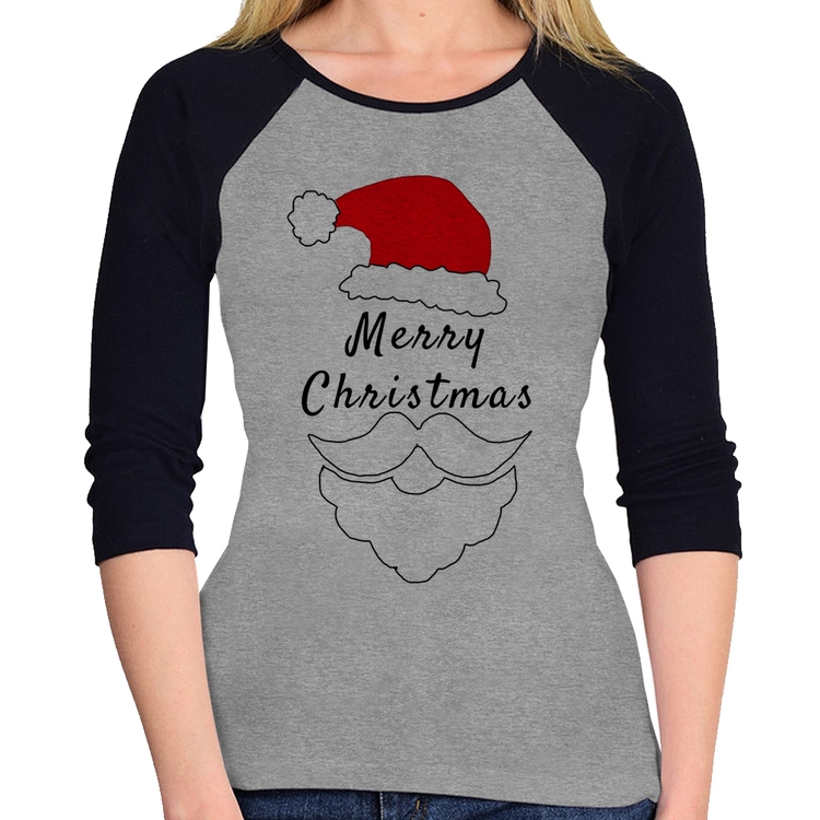 Baby Look Raglan Merry Christmas Manga 3/4 - Cinza/Preto