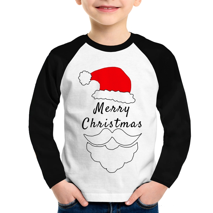 Camiseta Raglan Infantil Merry Christmas Manga Longa